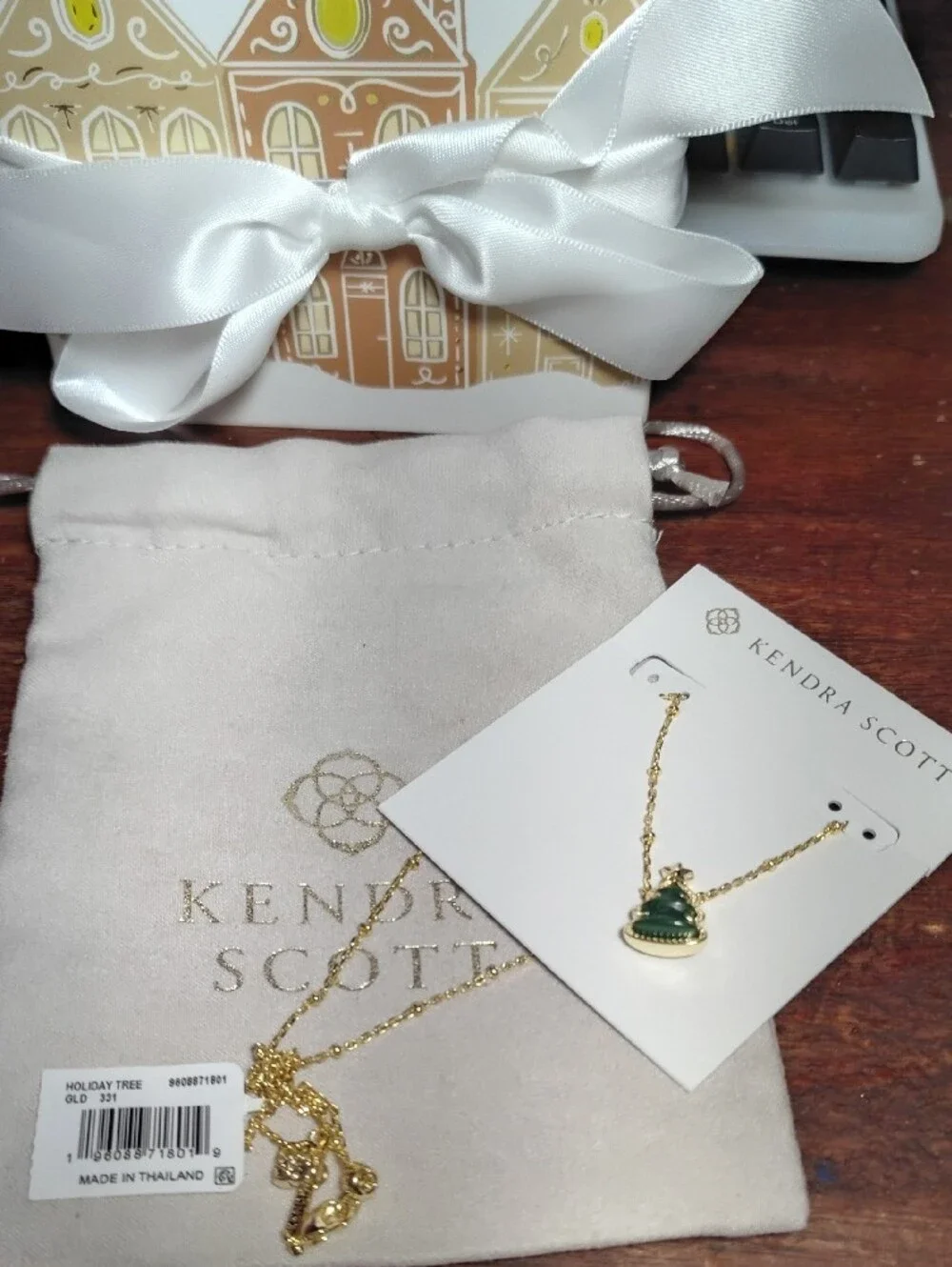 Kendra Scott Gold Chain Necklace with Green Tree Charm
